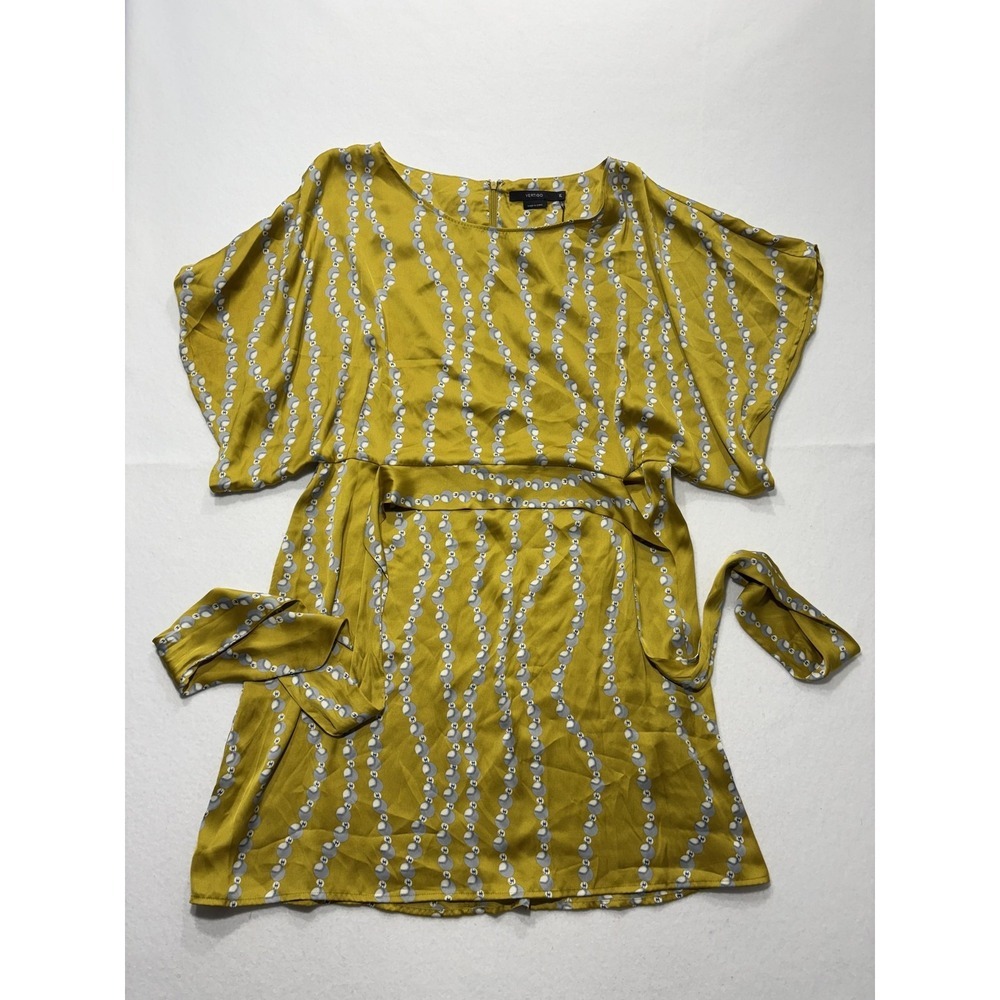 Vertigo Paris Dress Womens XL Yellow Floral Scoop Neck Kimono Sleeve Belted